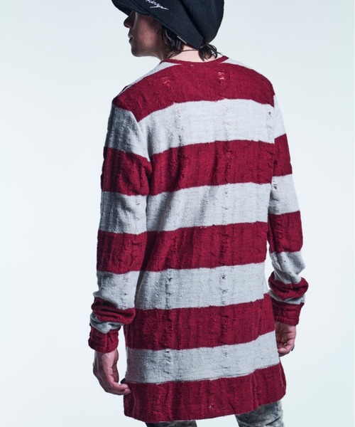 kiryuyrik(キリュウキリュウ)の「Kiryuyrik/キリュウキリュウ /DamageBorder PullOver(ニット/セーター・メンズ・ブラック/レッド・SMALL/MEDIUM/LARGE)」の3枚目の写真