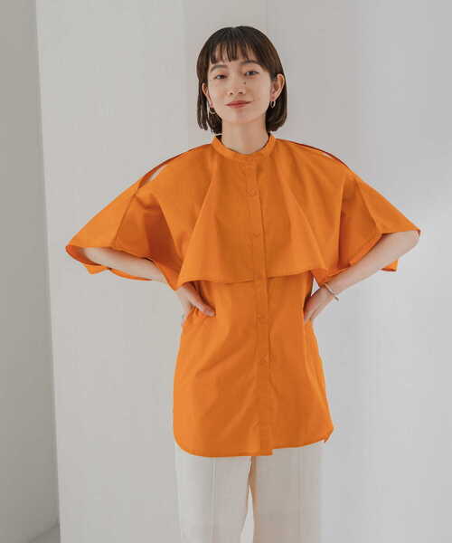 KBF(ケイビーエフ)の「2WAYマントブラウス(シャツ/ブラウス・レディース・ブラック/オフホワイト/オレンジ・ONE)」の3枚目の写真