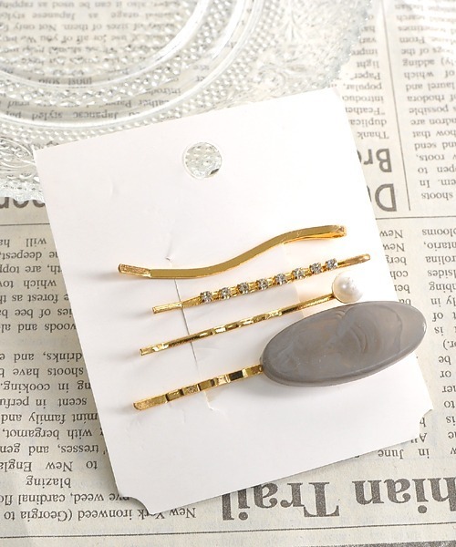 ヘアピン バレッタ ヘアクリップ Tone 4点セット パール Select 楕円 Goods トーンセレクトグッズ のファッション Resonance パール