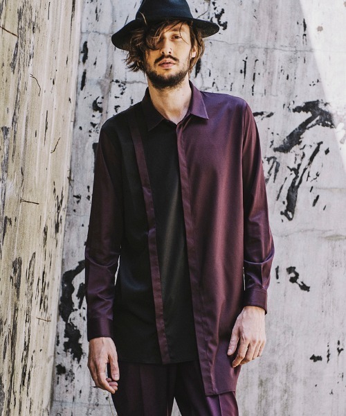 NO ID.（ノーアイディ）の「ms4726-ダブルプラケットロングＳＨ シャツ（シャツ/ブラウス・メンズ・ピンク系その他/ブラック/サックスブルー/パープル・ONE SIZE）」の4枚目の写真