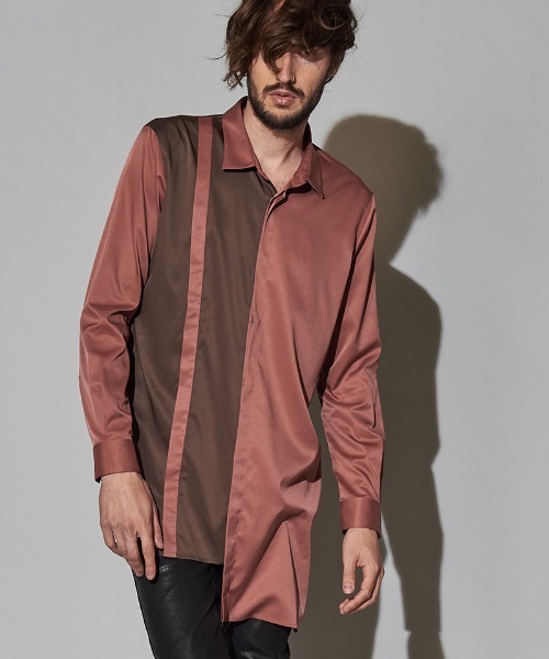 NO ID.（ノーアイディ）の「ms4726-ダブルプラケットロングＳＨ シャツ（シャツ/ブラウス・メンズ・ピンク系その他/ブラック/サックスブルー/パープル・ONE SIZE）」の6枚目の写真