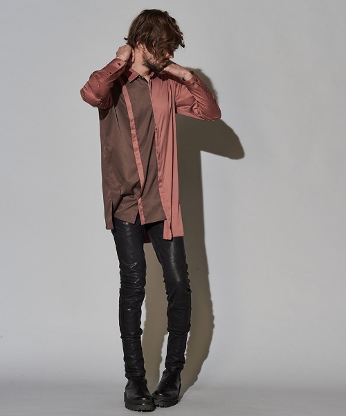 NO ID.（ノーアイディ）の「ms4726-ダブルプラケットロングＳＨ シャツ（シャツ/ブラウス・メンズ・ピンク系その他/ブラック/サックスブルー/パープル・ONE SIZE）」の8枚目の写真