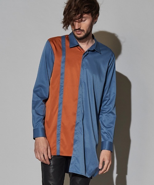 NO ID.（ノーアイディ）の「ms4726-ダブルプラケットロングＳＨ シャツ（シャツ/ブラウス・メンズ・ピンク系その他/ブラック/サックスブルー/パープル・ONE SIZE）」の9枚目の写真