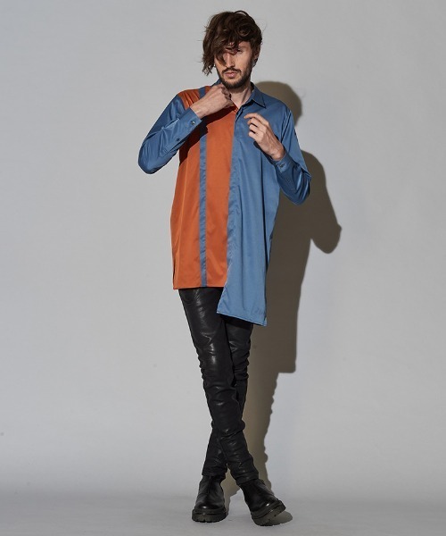 NO ID.（ノーアイディ）の「ms4726-ダブルプラケットロングＳＨ シャツ（シャツ/ブラウス・メンズ・ピンク系その他/ブラック/サックスブルー/パープル・ONE SIZE）」の10枚目の写真