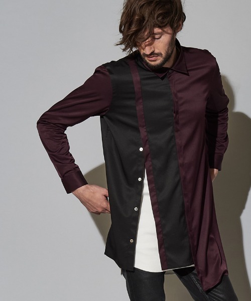 NO ID.（ノーアイディ）の「ms4726-ダブルプラケットロングＳＨ シャツ（シャツ/ブラウス・メンズ・ピンク系その他/ブラック/サックスブルー/パープル・ONE SIZE）」の12枚目の写真