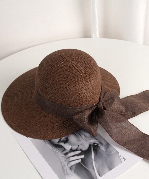 SFW（エスエフダブリュー）の「大きなリボンがポイント 麦わら風バケットハット（ハット・レディース・ブラック/ベージュ/カーキ/ブラウン系・FREE）」の2枚目の写真