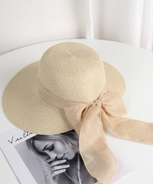 SFW（エスエフダブリュー）の「大きなリボンがポイント 麦わら風バケットハット（ハット・レディース・ブラック/ベージュ/カーキ/ブラウン系・FREE）」の3枚目の写真