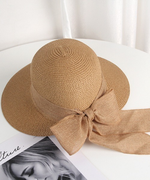 SFW（エスエフダブリュー）の「大きなリボンがポイント 麦わら風バケットハット（ハット・レディース・ブラック/ベージュ/カーキ/ブラウン系・FREE）」の4枚目の写真