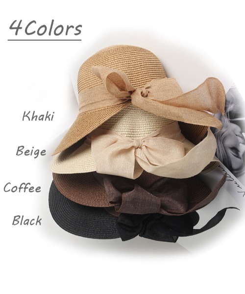SFW（エスエフダブリュー）の「大きなリボンがポイント 麦わら風バケットハット（ハット・レディース・ブラック/ベージュ/カーキ/ブラウン系・FREE）」の9枚目の写真