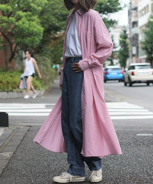 HARVESTY（ハーベスティ）の「HARVESTY / ハーベスティ STRIPE SHIRTS ROBE（シャツワンピース・レディース・レッド/ブルー・2/1）」の5枚目の写真