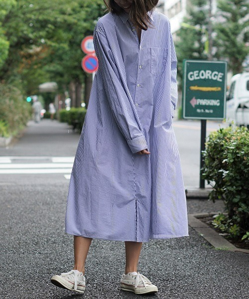 HARVESTY（ハーベスティ）の「HARVESTY / ハーベスティ STRIPE SHIRTS ROBE（シャツワンピース・レディース・レッド/ブルー・2/1）」の3枚目の写真