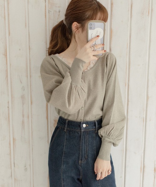 Mysa&Liina by yuririn（ミーサリーナバイユリリン）の「２WAY袖ボリュームラメニット（ニット/セーター・レディース・アイボリー/グリーン/ピンクベージュ/ブラウン・M）」の9枚目の写真