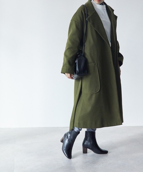 ECRIRE(エクリール)の「リボン付きマキシ丈 ドロップショルダービッグポケットオーバーチェスターコート(チェスターコート・レディース・グレー系その他/ダークグリーン/パープル/ベージュ/ブラウン系その他/ダークブラウン・M)」の5枚目の写真