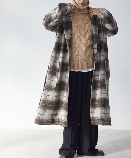 ECRIRE(エクリール)の「リボン付きマキシ丈 ドロップショルダービッグポケットオーバーチェスターコート(チェスターコート・レディース・グレー系その他/ダークグリーン/パープル/ベージュ/ブラウン系その他/ダークブラウン・M)」の15枚目の写真