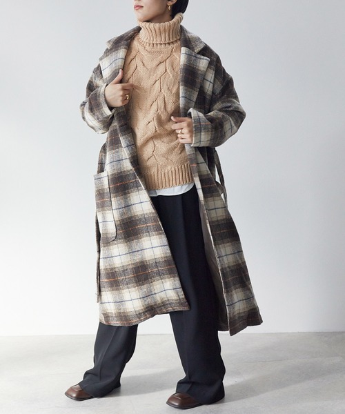 ECRIRE(エクリール)の「リボン付きマキシ丈 ドロップショルダービッグポケットオーバーチェスターコート(チェスターコート・レディース・グレー系その他/ダークグリーン/パープル/ベージュ/ブラウン系その他/ダークブラウン・M)」の19枚目の写真