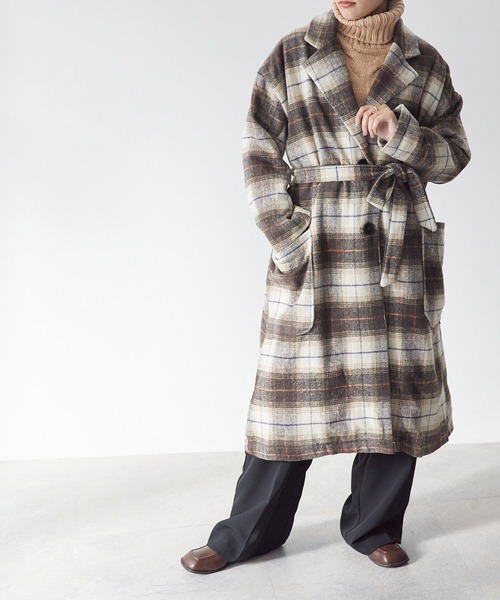 ECRIRE(エクリール)の「リボン付きマキシ丈 ドロップショルダービッグポケットオーバーチェスターコート(チェスターコート・レディース・グレー系その他/ダークグリーン/パープル/ベージュ/ブラウン系その他/ダークブラウン・M)」の16枚目の写真