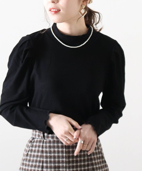 Cheek（チーク）の「リブハイネックトップス（Tシャツ/カットソー・レディース・グレイッシュベージュ/ブラック/グリーン/モカ・MEDIUM）」の7枚目の写真