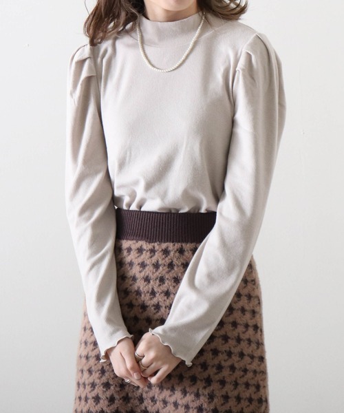 Cheek（チーク）の「リブハイネックトップス（Tシャツ/カットソー・レディース・グレイッシュベージュ/ブラック/グリーン/モカ・MEDIUM）」の15枚目の写真