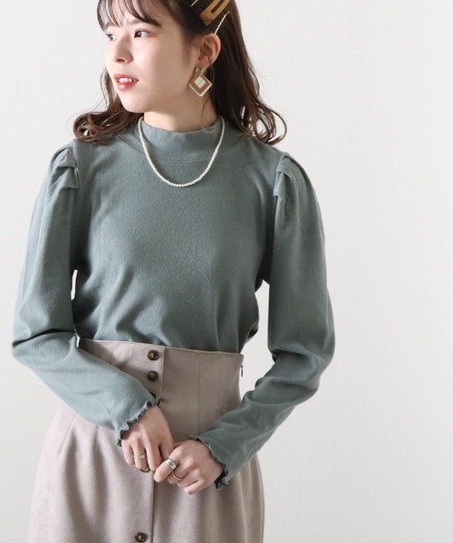 Cheek（チーク）の「リブハイネックトップス（Tシャツ/カットソー・レディース・グレイッシュベージュ/ブラック/グリーン/モカ・MEDIUM）」の21枚目の写真