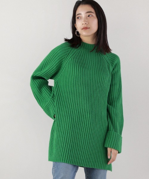 Bou Jeloud（ブージュルード）の「リブフレアニットチュニック（ニット/セーター・レディース・チャコールグレー/ブルー/グリーン/グレイッシュベージュ・FREE）」の3枚目の写真