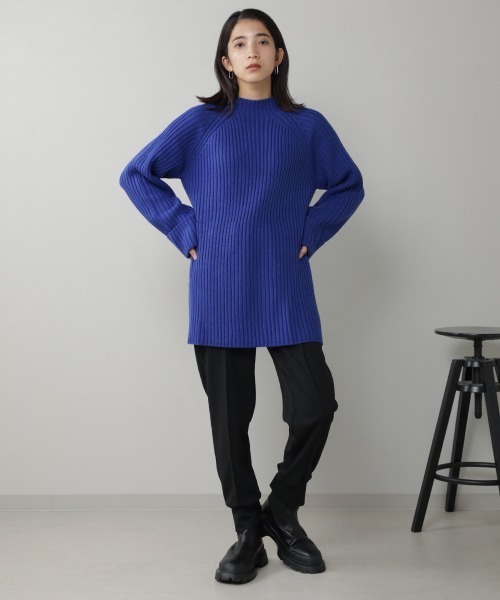 Bou Jeloud（ブージュルード）の「リブフレアニットチュニック（ニット/セーター・レディース・チャコールグレー/ブルー/グリーン/グレイッシュベージュ・FREE）」の10枚目の写真