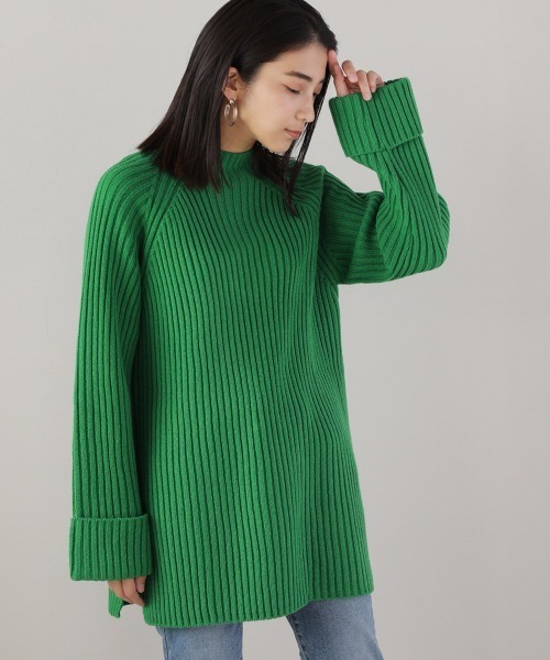 Bou Jeloud（ブージュルード）の「リブフレアニットチュニック（ニット/セーター・レディース・チャコールグレー/ブルー/グリーン/グレイッシュベージュ・FREE）」の16枚目の写真