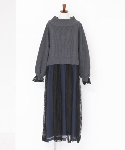 somari imagination（ソマリ イマジネーション）の「『レースドッキングケーブルニットワンピース』（ワンピース・レディース・チャコール/ピンクベージュ・1/2）」の7枚目の写真