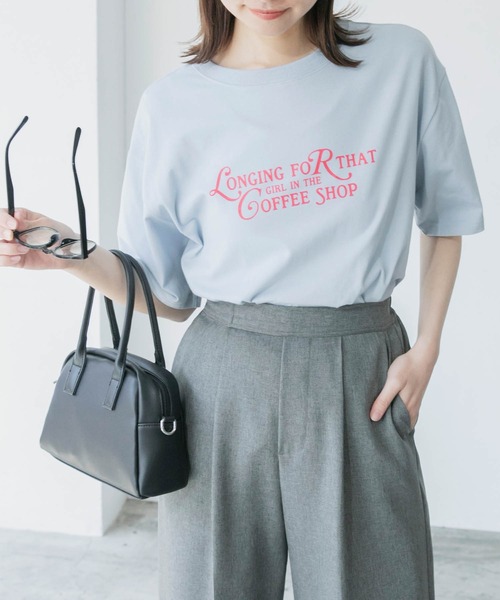 BONLECILL（ボンルシール）の「ロゴプリント cafe半袖Tシャツ（Tシャツ/カットソー・レディース・オフホワイト/サックスブルー/イエロー/ライトグリーン/アイボリー・FREE）」の4枚目の写真