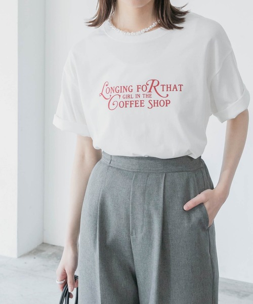 BONLECILL（ボンルシール）の「ロゴプリント cafe半袖Tシャツ（Tシャツ/カットソー・レディース・オフホワイト/サックスブルー/イエロー/ライトグリーン/アイボリー・FREE）」の10枚目の写真