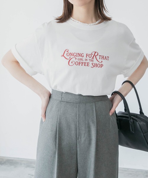 BONLECILL（ボンルシール）の「ロゴプリント cafe半袖Tシャツ（Tシャツ/カットソー・レディース・オフホワイト/サックスブルー/イエロー/ライトグリーン/アイボリー・FREE）」の11枚目の写真