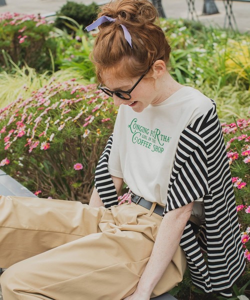 BONLECILL（ボンルシール）の「ロゴプリント cafe半袖Tシャツ（Tシャツ/カットソー・レディース・オフホワイト/サックスブルー/イエロー/ライトグリーン/アイボリー・FREE）」の19枚目の写真