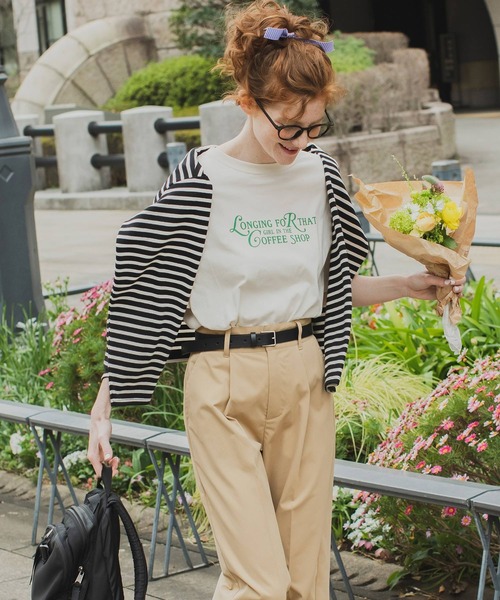BONLECILL（ボンルシール）の「ロゴプリント cafe半袖Tシャツ（Tシャツ/カットソー・レディース・オフホワイト/サックスブルー/イエロー/ライトグリーン/アイボリー・FREE）」の20枚目の写真