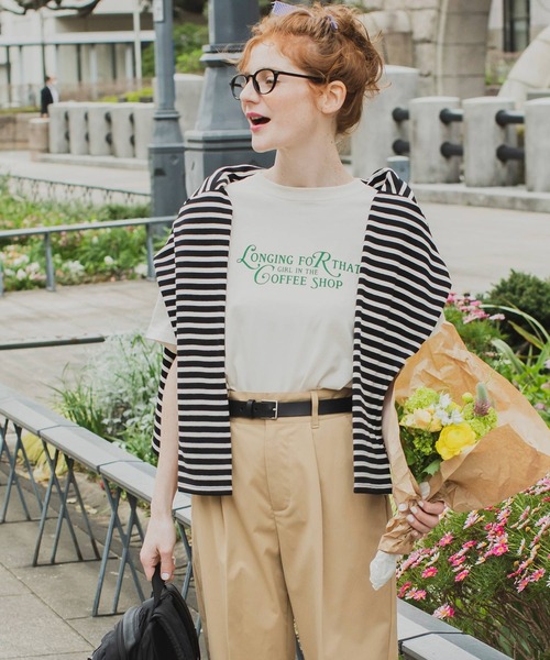 BONLECILL（ボンルシール）の「ロゴプリント cafe半袖Tシャツ（Tシャツ/カットソー・レディース・オフホワイト/サックスブルー/イエロー/ライトグリーン/アイボリー・FREE）」の22枚目の写真