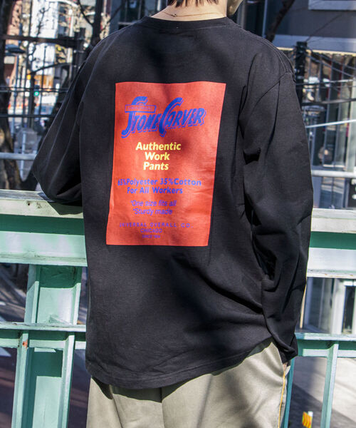 UNIVERSAL OVERALL（ユニバーサルオーバーオール）の「【UNIVERSAL OVERALL】別注 ”STONE CARVER” バックプリント ロンT（Tシャツ/カットソー・メンズ・ホワイト/ライトグレー/ブラック・MEDIUM/LARGE）」の15枚目の写真