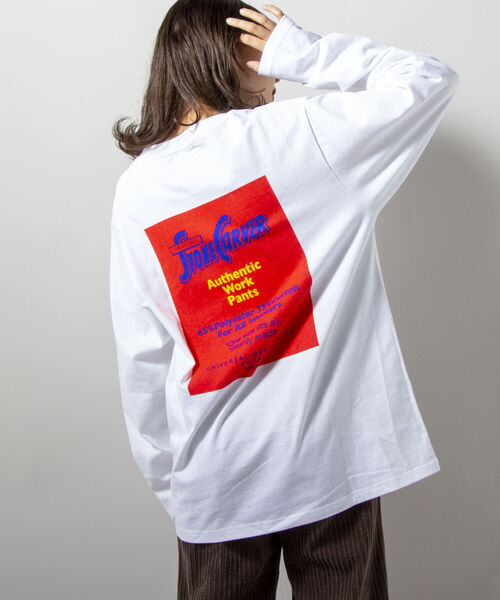 UNIVERSAL OVERALL（ユニバーサルオーバーオール）の「【UNIVERSAL OVERALL】別注 ”STONE CARVER” バックプリント ロンT（Tシャツ/カットソー・メンズ・ホワイト/ライトグレー/ブラック・MEDIUM/LARGE）」の8枚目の写真