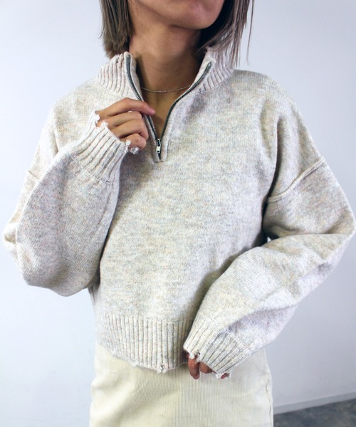 MLI'A（エムリア）の「ZIP付ショート丈ブロークンニット（ニット/セーター・レディース・ナチュラル/ブルー/イエロー系その他/オレンジ・M）」の2枚目の写真