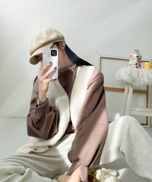 me+em select(ミームセレクト)の「シンプルボアベスト(ベスト・レディース・ピンク/ネイビー/ブラウン/ベージュ/アイボリー/ミント・FREE)」の8枚目の写真