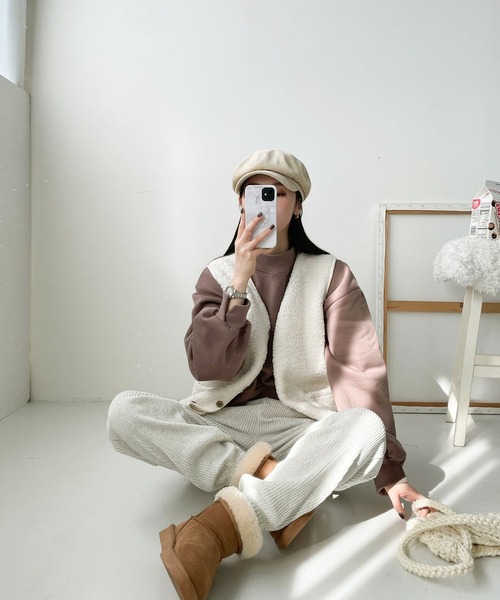 me+em select(ミームセレクト)の「シンプルボアベスト(ベスト・レディース・ピンク/ネイビー/ブラウン/ベージュ/アイボリー/ミント・FREE)」の19枚目の写真