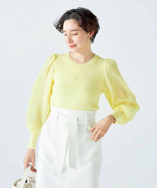 ★Since Then シフォン パフスリーブ セットアップ送料込 セール】袖シフォンパフスリーブプルオーバーニット（ニット