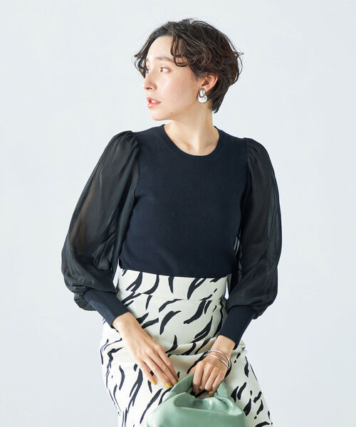 NOLLEY’S Sophi(ノーリーズソフィ)の「袖シフォンパフスリーブプルオーバーニット(ニット/セーター・レディース・ブラック/ベージュ/ミント/イエロー・38)」の16枚目の写真