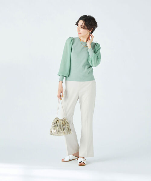 フォクシー♡フローラパフニット　ブルー　シフォン　パフスリーブ　40 フォクシー♡フローラパフニット ブルー シフォン パフスリーブ