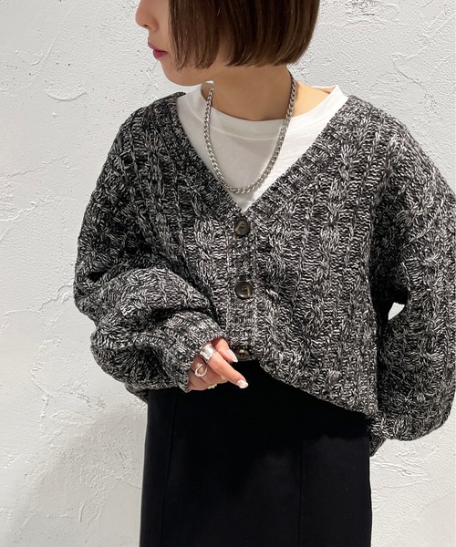 apres jour mignon(アプレジュールミニョン)の「MIXメランジニットカーディガン【ZOZOTOWN限定アイテム】(カーディガン/ボレロ・レディース・ピンク系その他/グリーン系その他/ブラック系その他・フリー/X-LARGE)」の5枚目の写真