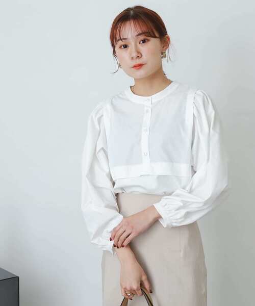 SENSE OF PLACE by URBAN RESEARCH（センスオブプレイスバイアーバンリサーチ）の「ボリュームスリーブドッキングトップ（Tシャツ/カットソー・レディース・ブラック/オフホワイト・ONE）」の2枚目の写真