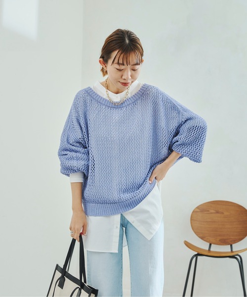 DouDou（ドゥドゥ）の「メッシュプルオーバー（ニット/セーター・レディース・オフホワイト/グレイッシュベージュ/バイオレット/ピンク・FREE）」の3枚目の写真