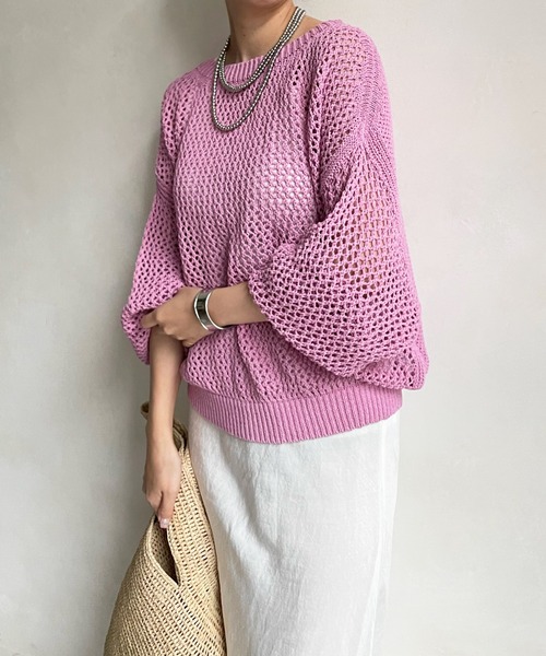 DouDou（ドゥドゥ）の「メッシュプルオーバー（ニット/セーター・レディース・オフホワイト/グレイッシュベージュ/バイオレット/ピンク・FREE）」の4枚目の写真