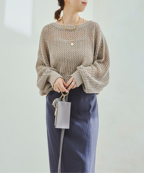 DouDou（ドゥドゥ）の「メッシュプルオーバー（ニット/セーター・レディース・オフホワイト/グレイッシュベージュ/バイオレット/ピンク・FREE）」の2枚目の写真