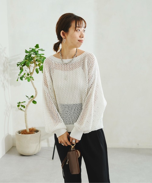 DouDou（ドゥドゥ）の「メッシュプルオーバー（ニット/セーター・レディース・オフホワイト/グレイッシュベージュ/バイオレット/ピンク・FREE）」の5枚目の写真