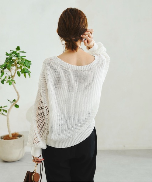 DouDou（ドゥドゥ）の「メッシュプルオーバー（ニット/セーター・レディース・オフホワイト/グレイッシュベージュ/バイオレット/ピンク・FREE）」の6枚目の写真