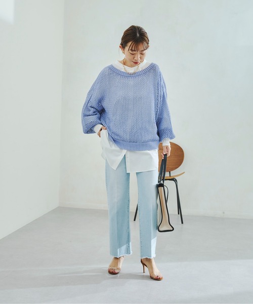 DouDou（ドゥドゥ）の「メッシュプルオーバー（ニット/セーター・レディース・オフホワイト/グレイッシュベージュ/バイオレット/ピンク・FREE）」の8枚目の写真