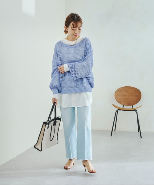 DouDou（ドゥドゥ）の「メッシュプルオーバー（ニット/セーター・レディース・オフホワイト/グレイッシュベージュ/バイオレット/ピンク・FREE）」の9枚目の写真